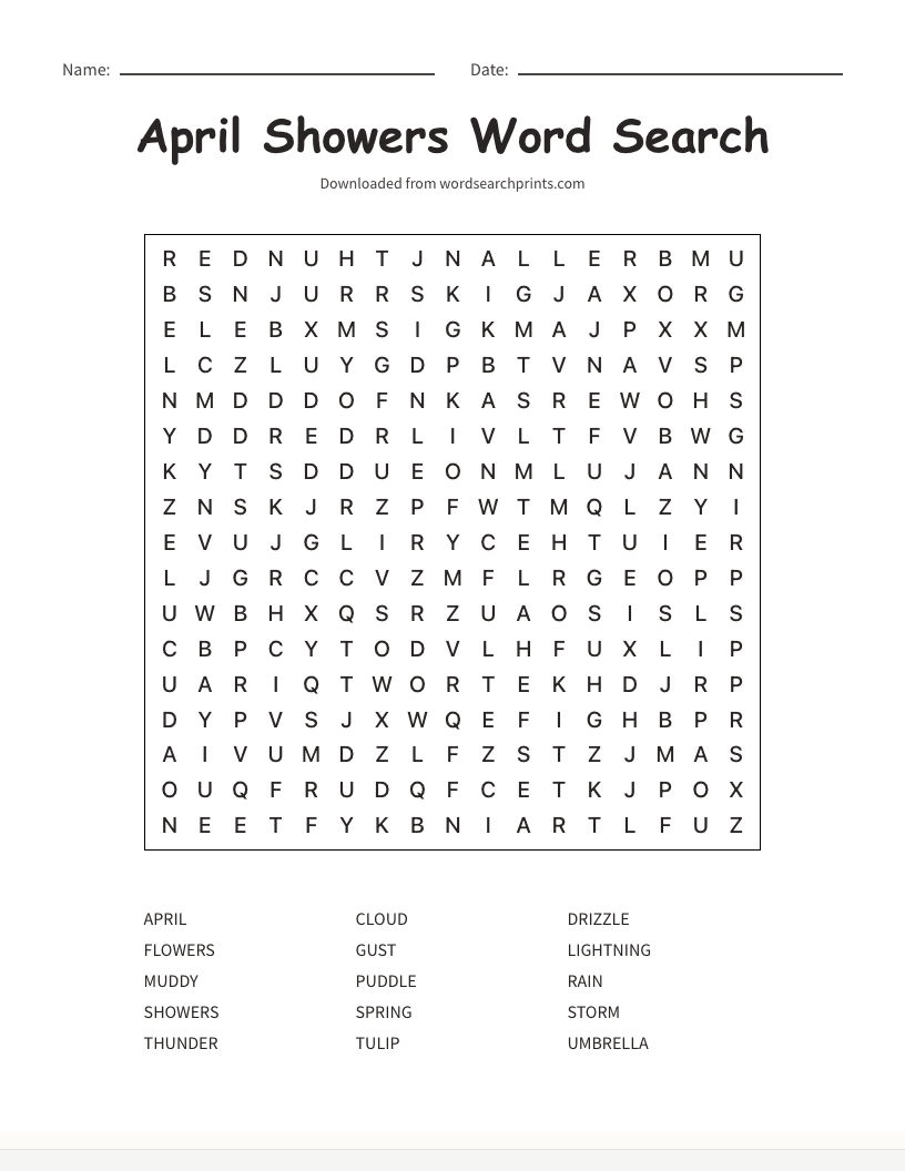 April Showers Word Search