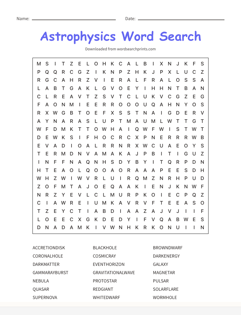 Astrophysics Word Search