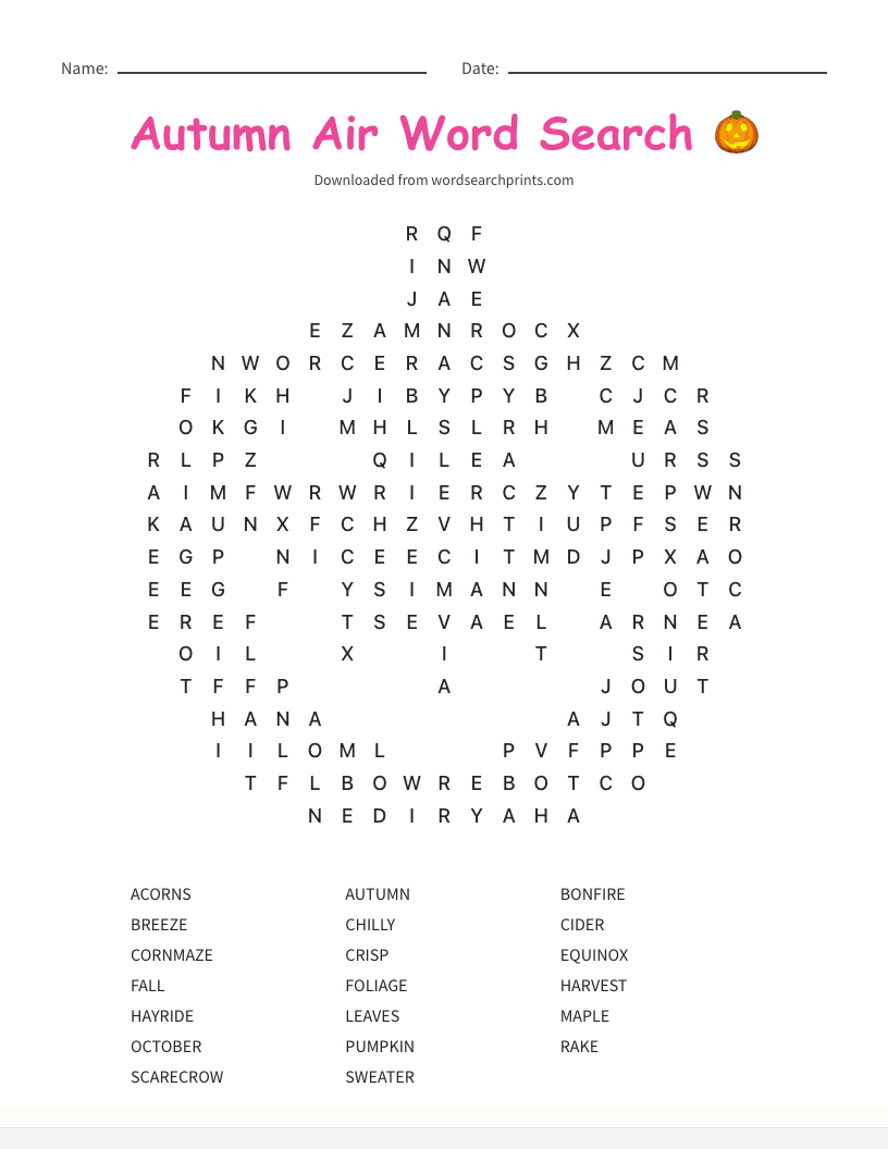 Autumn Air Word Search