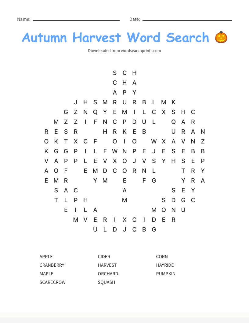 Autumn Harvest Word Search