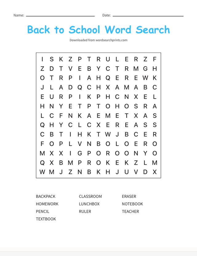 Printable back to school word search puzzle for kids