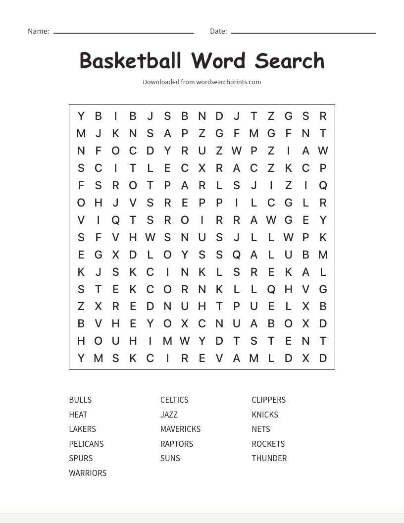 Basketball Word Search