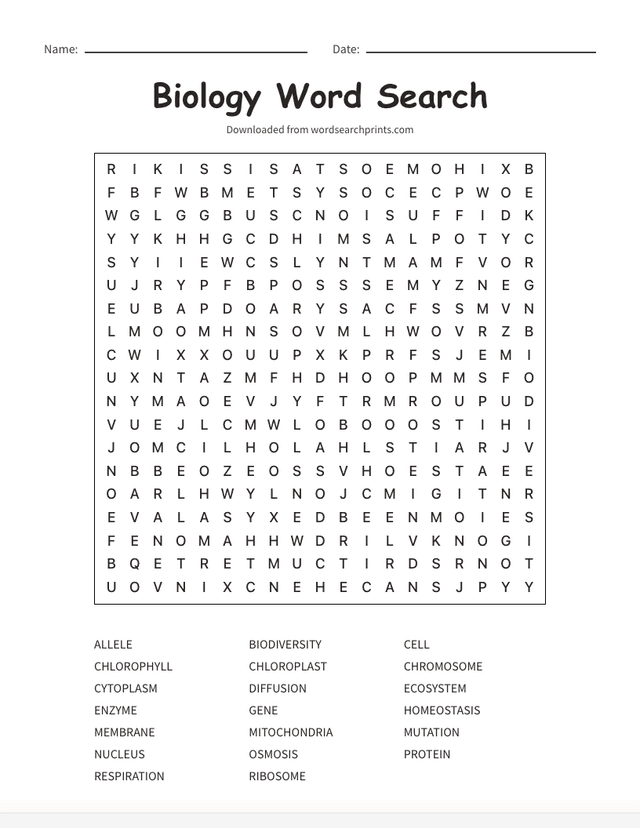 Printable science word search puzzle