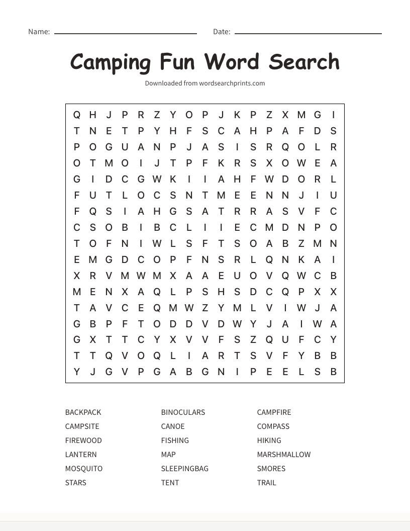 Camping Fun Word Search