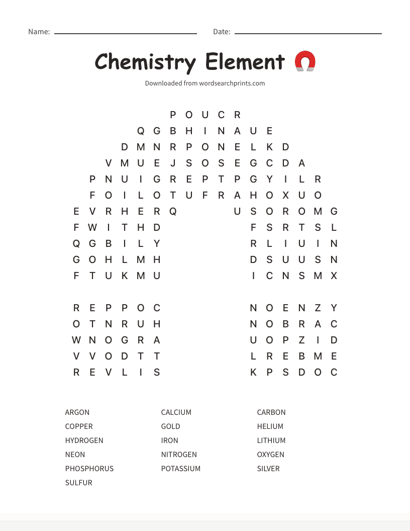 Chemistry Element Word Search