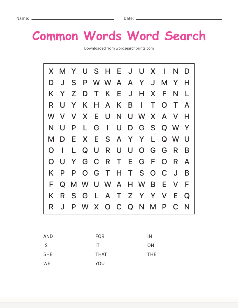 Common Words Word Search