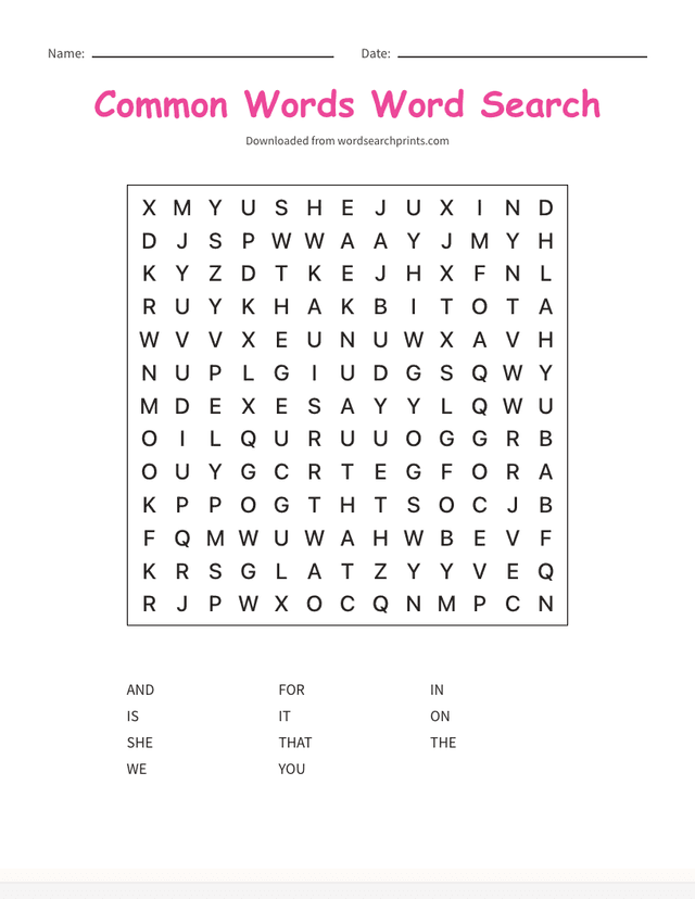 Printable ESL vocabulary word search worksheet using common words
