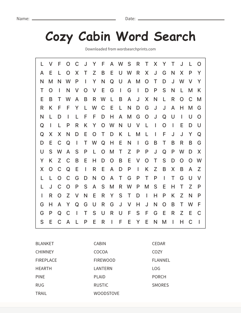 Cozy Cabin Word Search