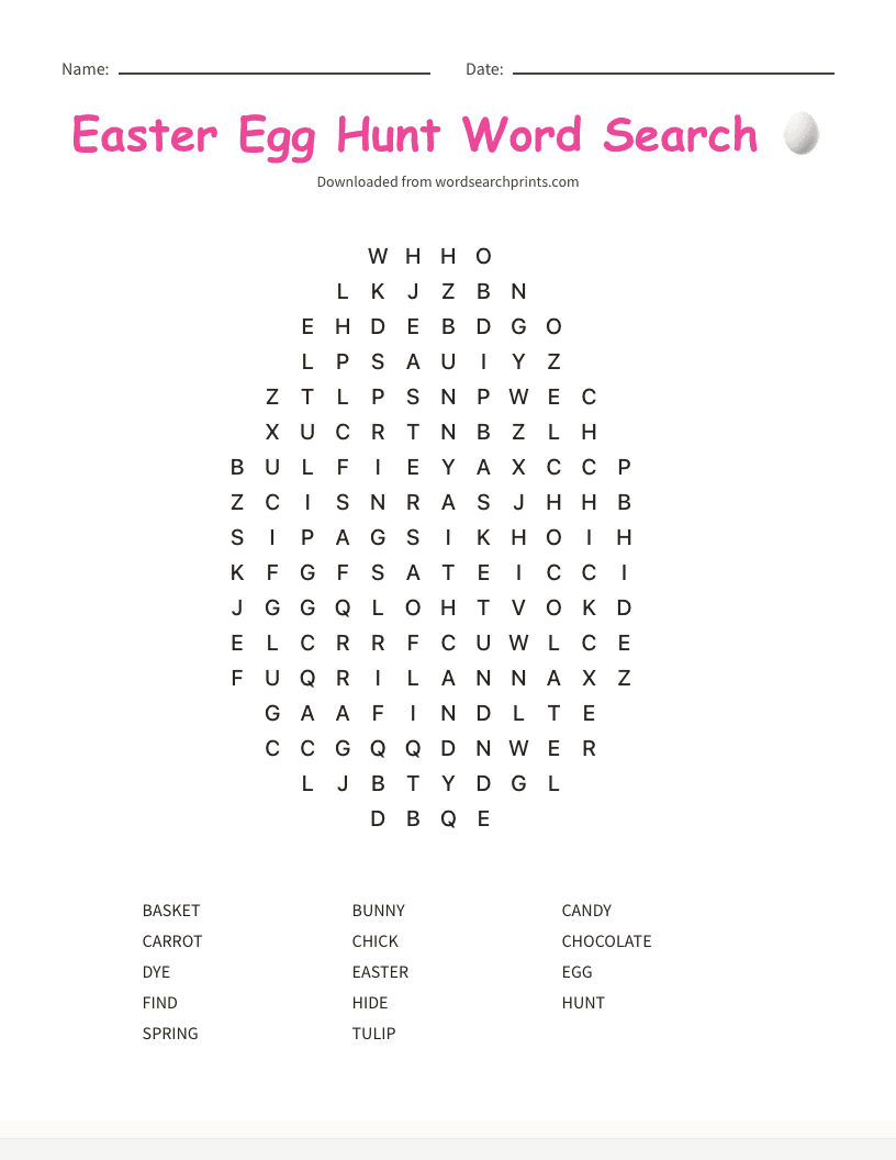 Easter Egg Hunt Word Search