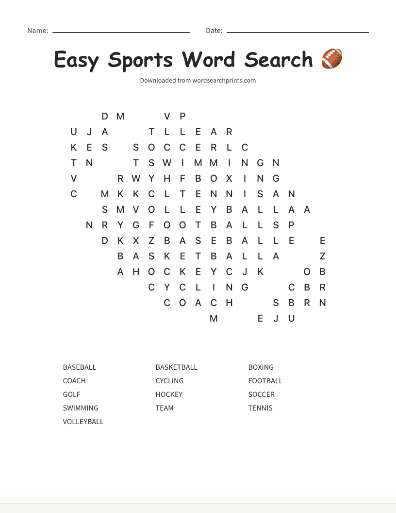 Easy Sports Word Search