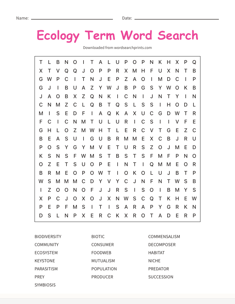 Ecology Term Word Search