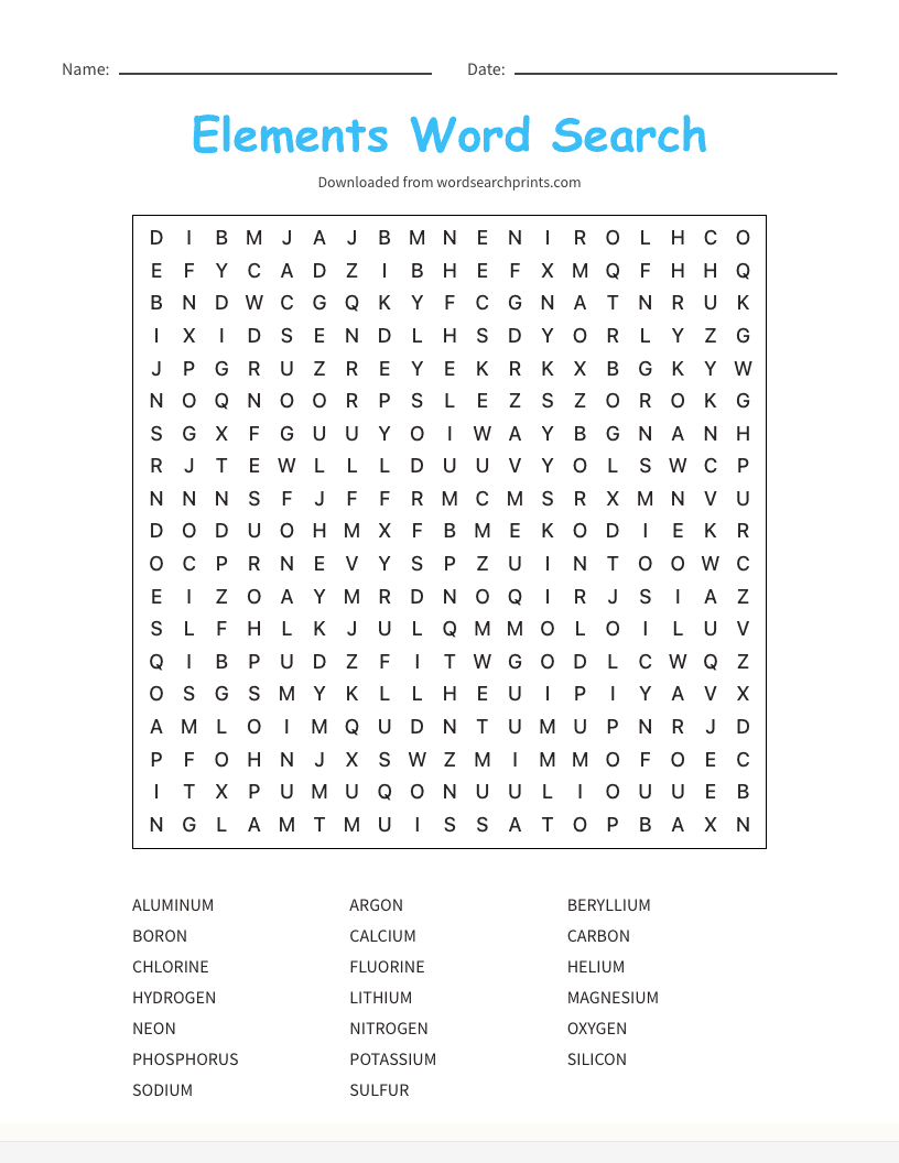 Elements Word Search