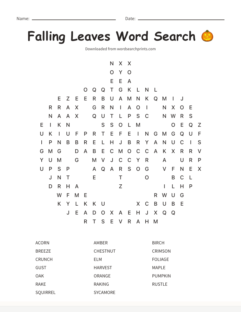 Falling Leaves Word Search