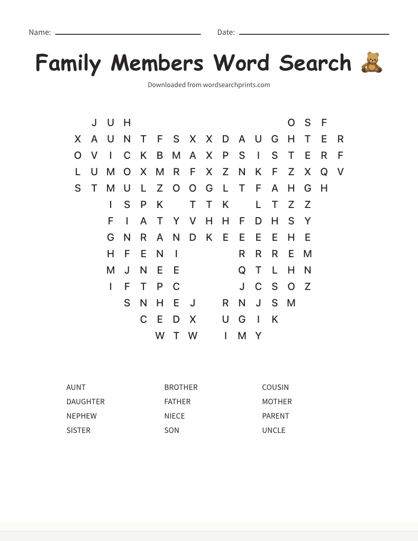 Family Members Word Search