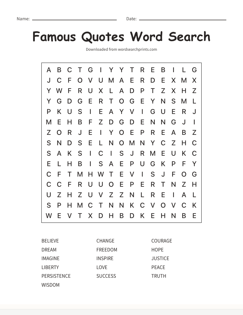 Famous Quotes Word Search