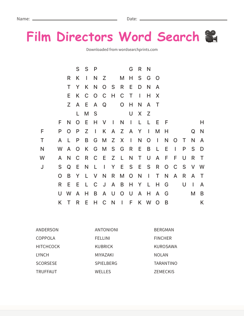 Film Directors Word Search