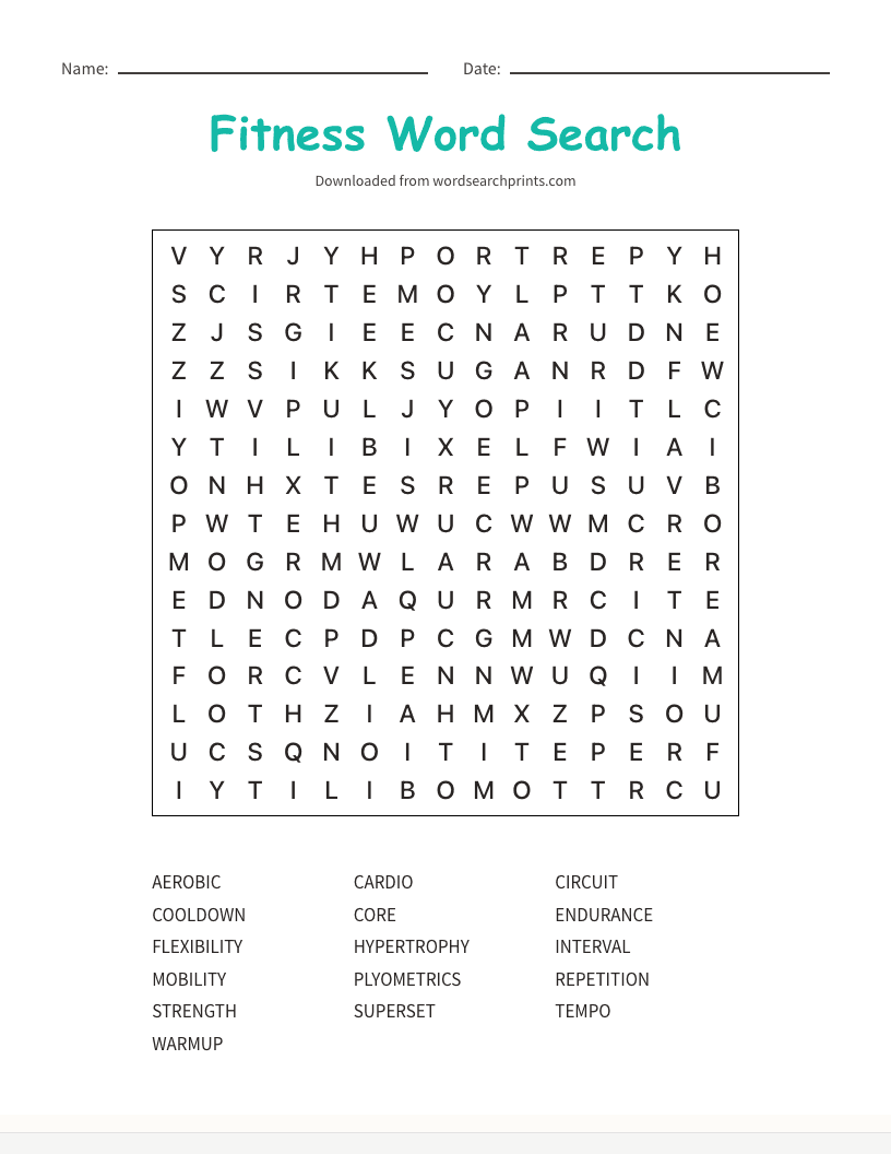 Fitness Word Search