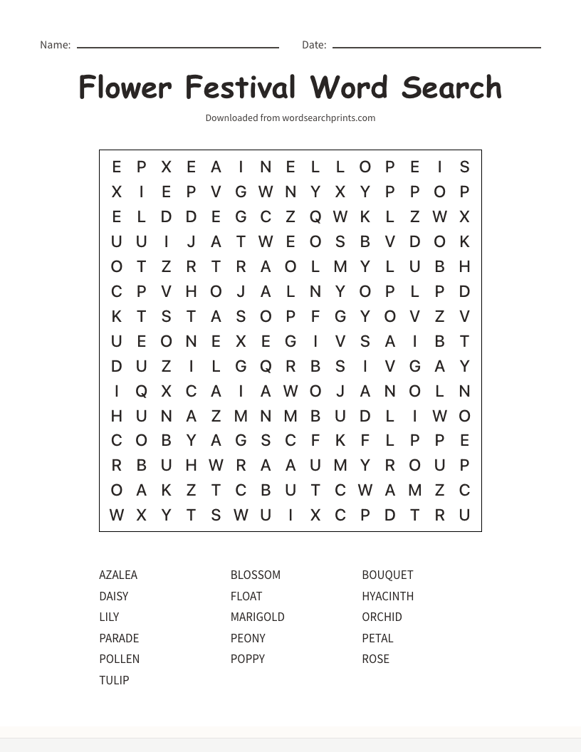 Flower Festival Word Search