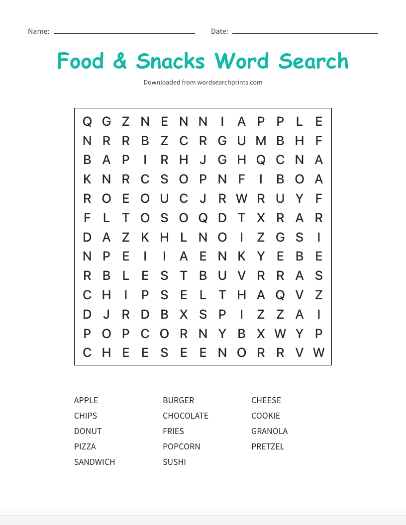 Food & Snacks Word Search