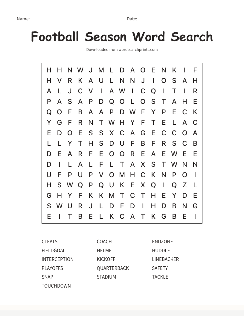 Football Season Word Search