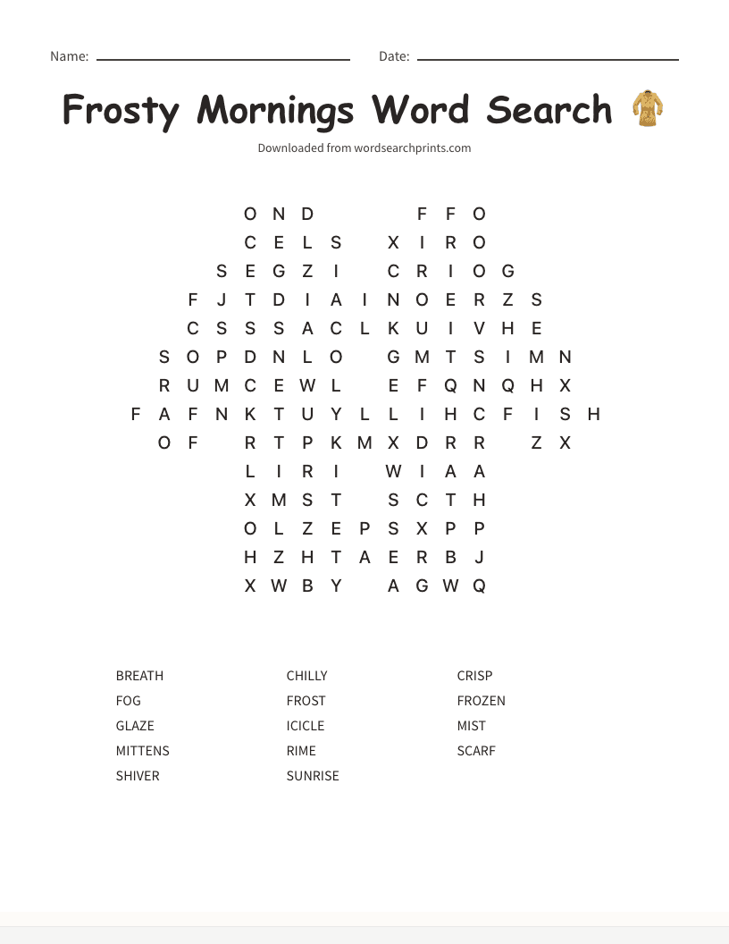 Frosty Mornings Word Search