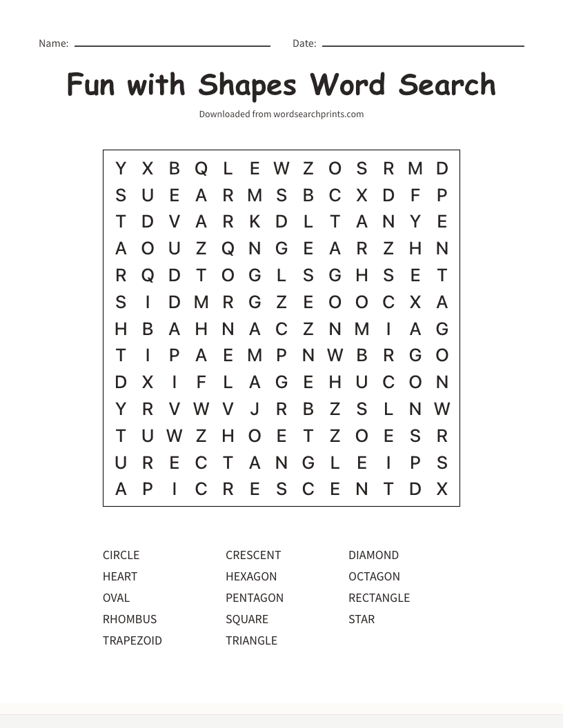 Fun with Shapes Word Search