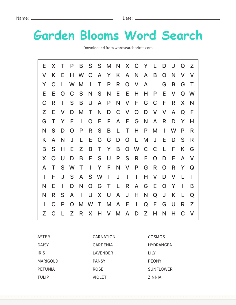 Garden Blooms Word Search