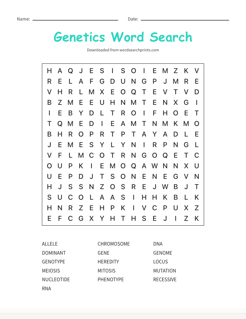 Genetics Word Search