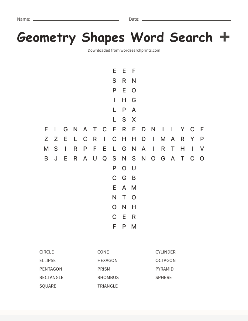 Geometry Shapes Word Search