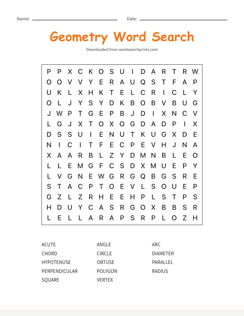 Geometry Word Search