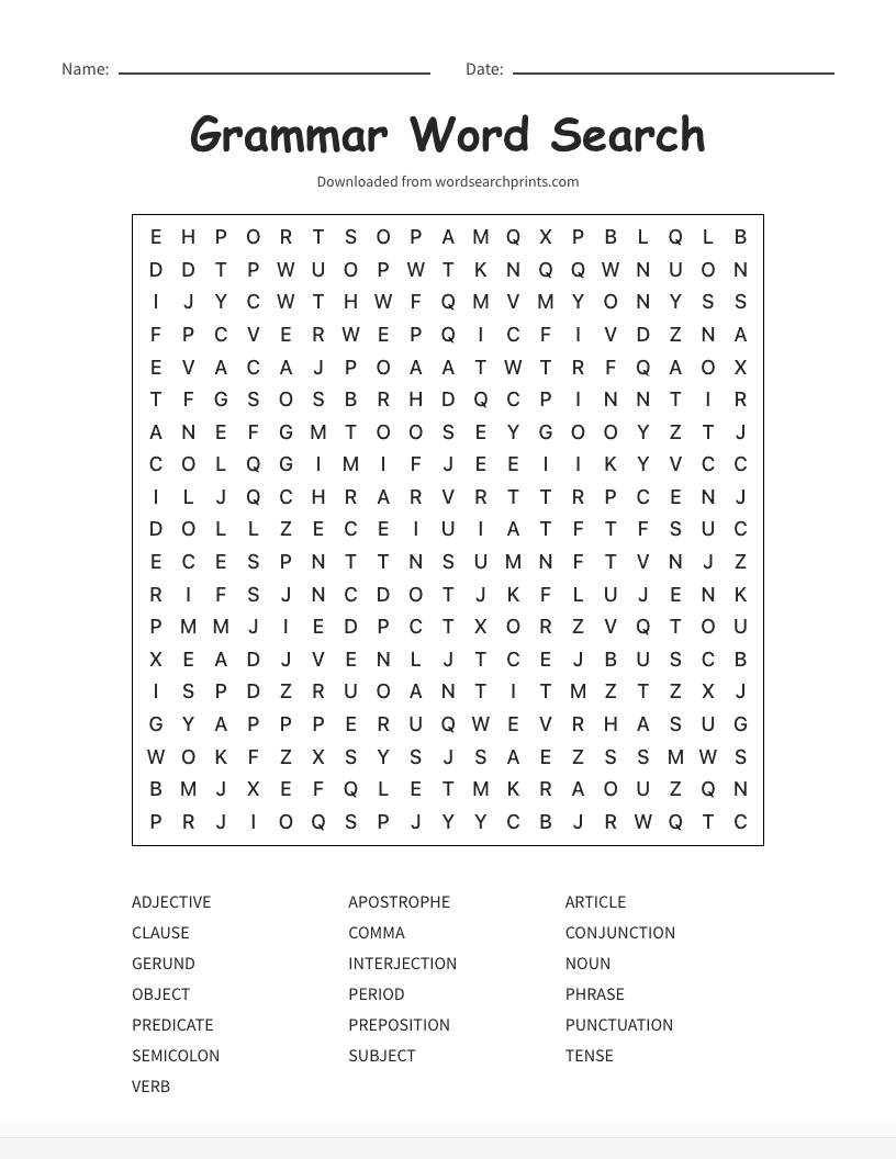 Grammar Word Search