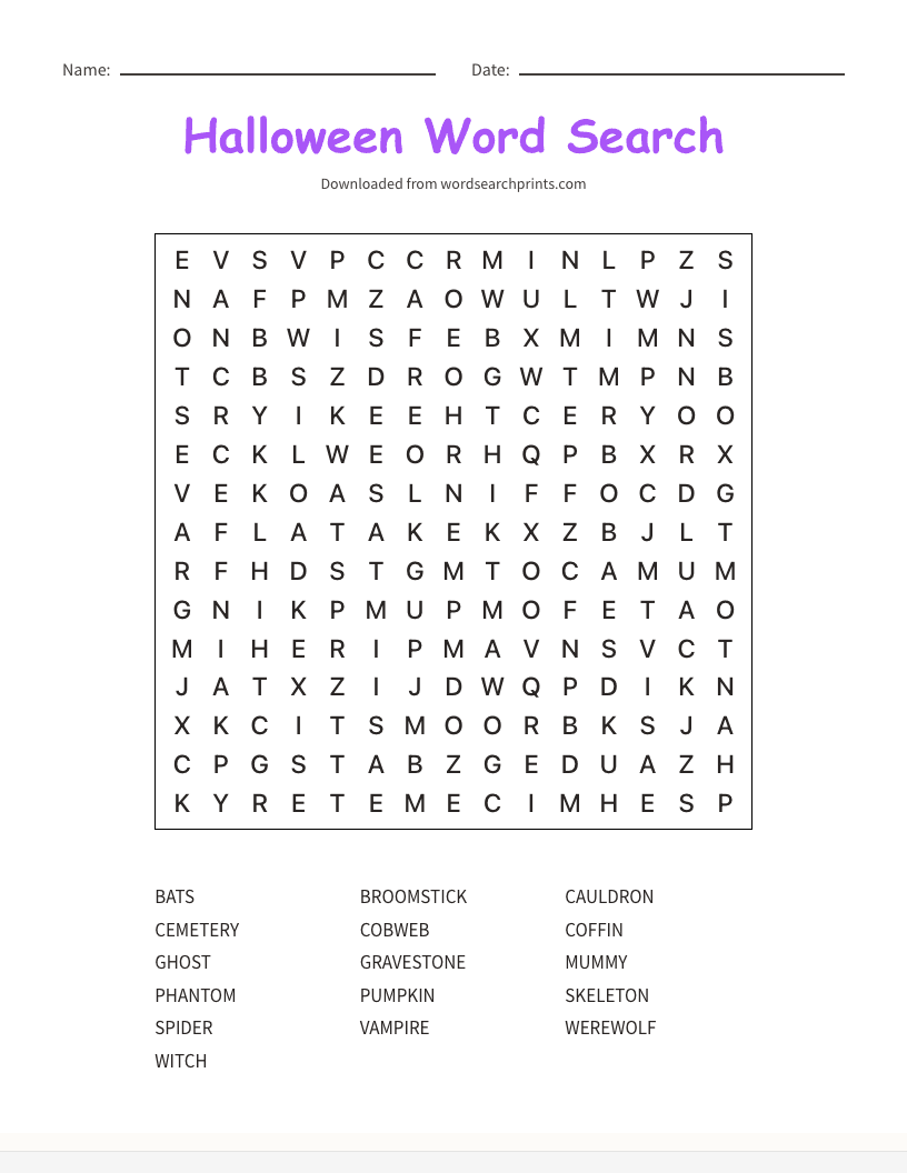Halloween Word Search