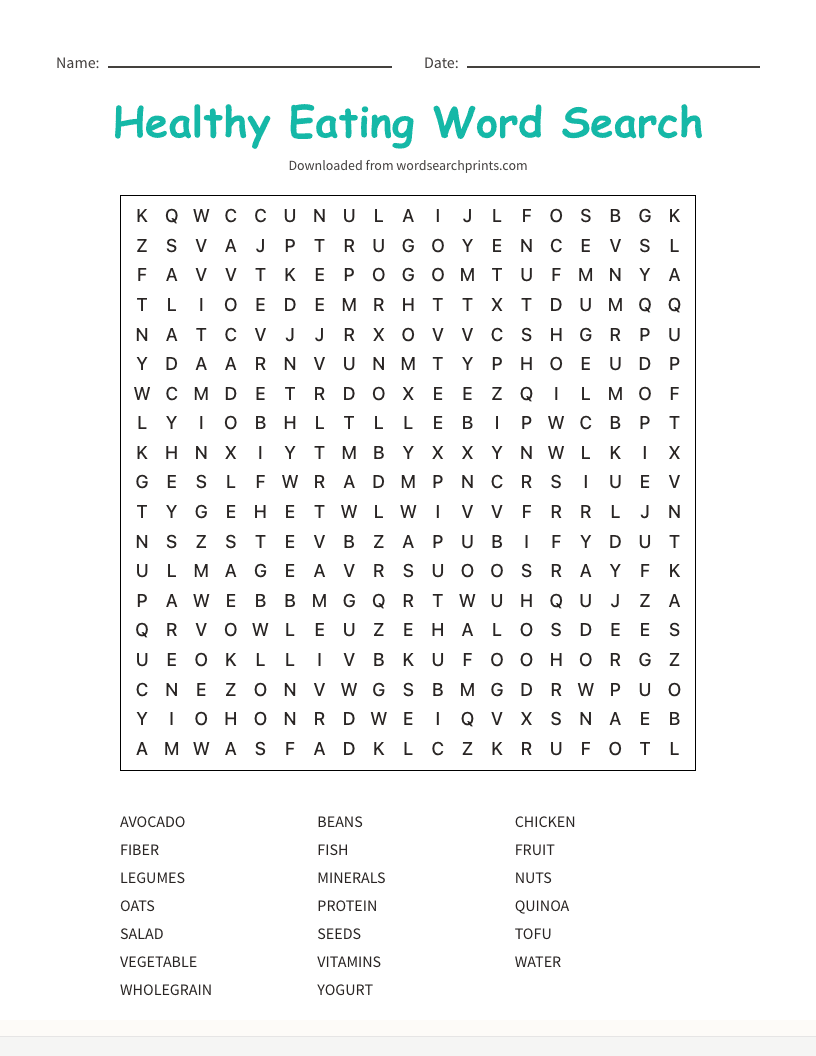 Healthy Eating Word Search