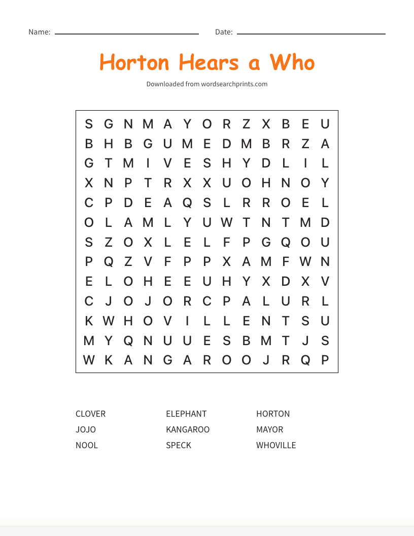 Horton Hears a Who Word Search