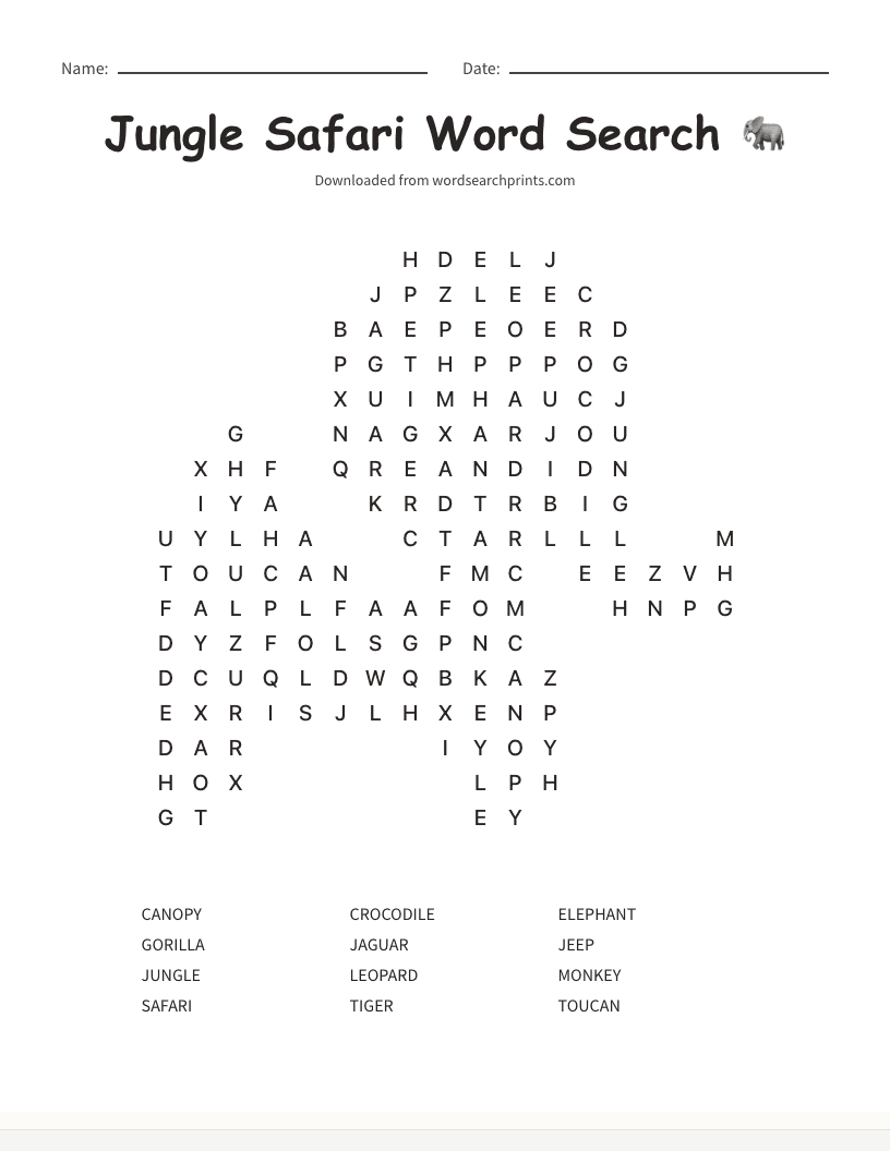 Jungle Safari Word Search