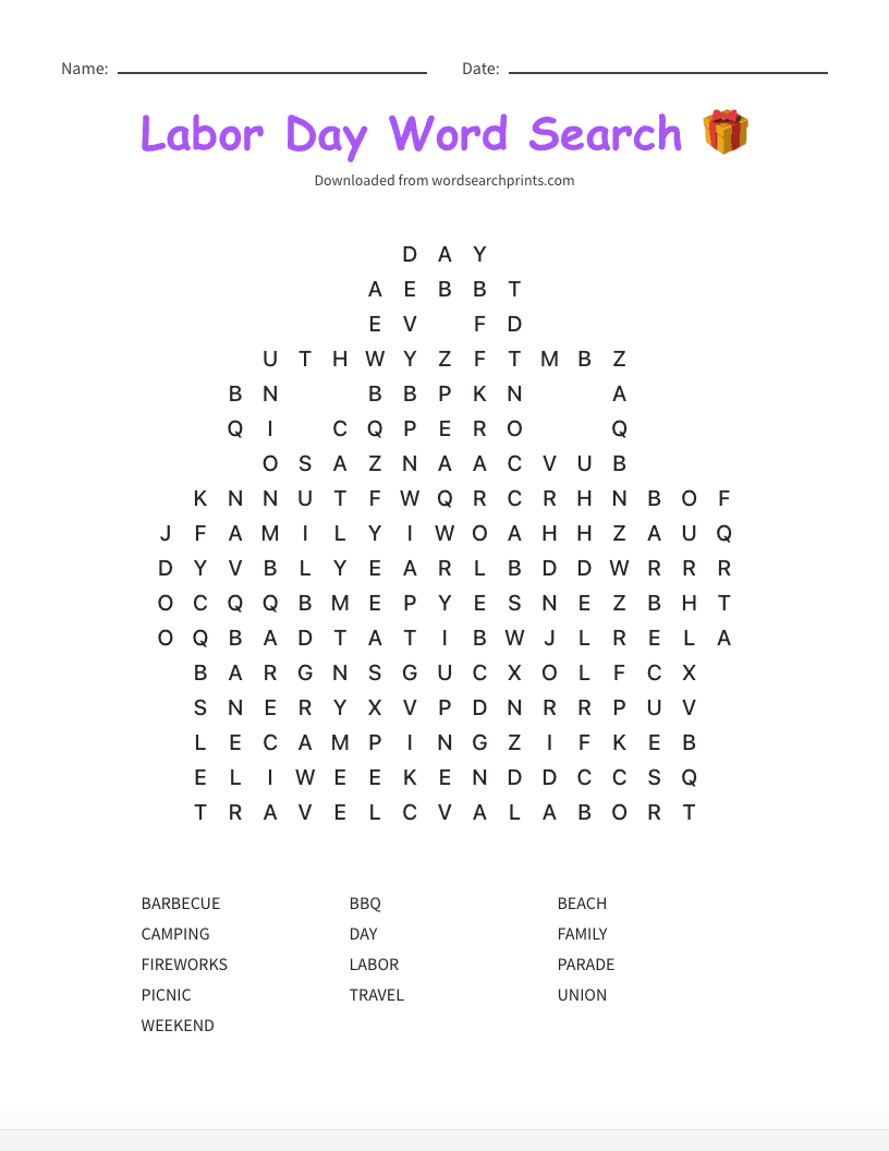Labor Day Word Search