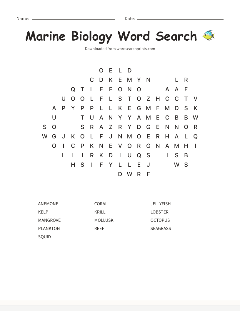 Marine Biology Word Search