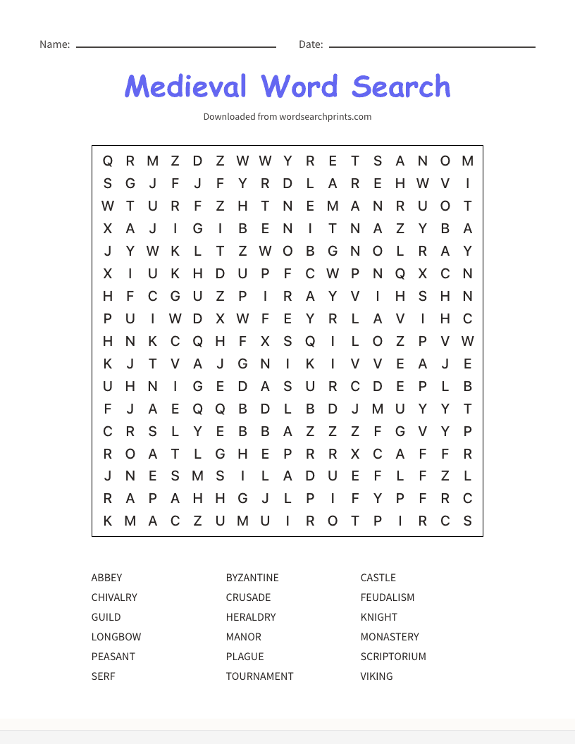 Medieval Word Search
