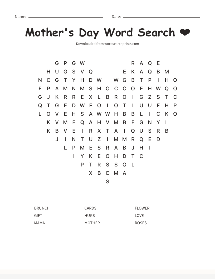 Mother's Day Word Search