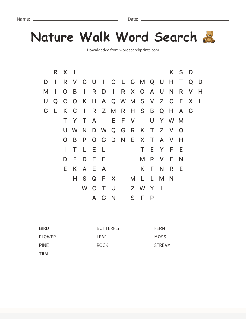 Nature Walk Word Search