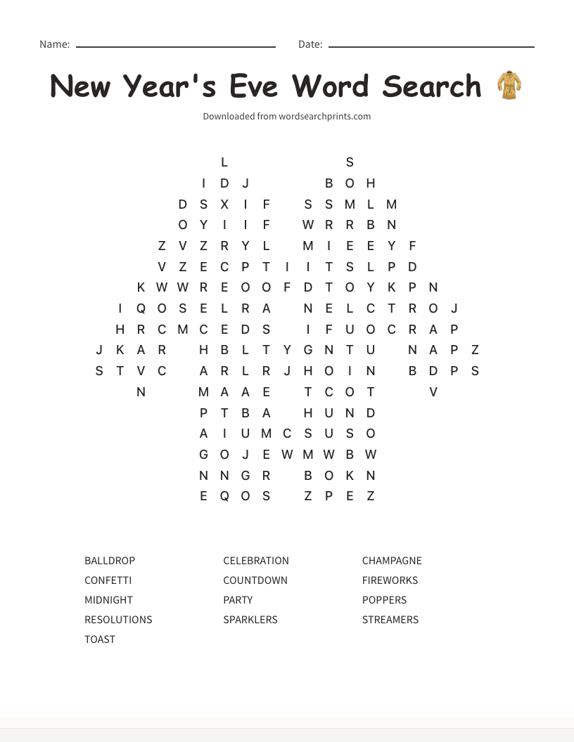 New Year's Eve Word Search