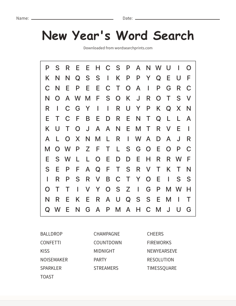 New Year's Word Search