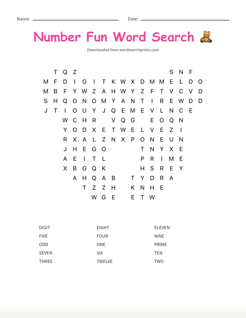 Number Fun Word Search