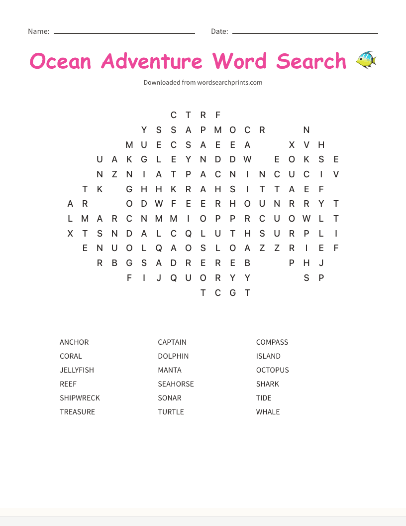 Ocean Adventure Word Search