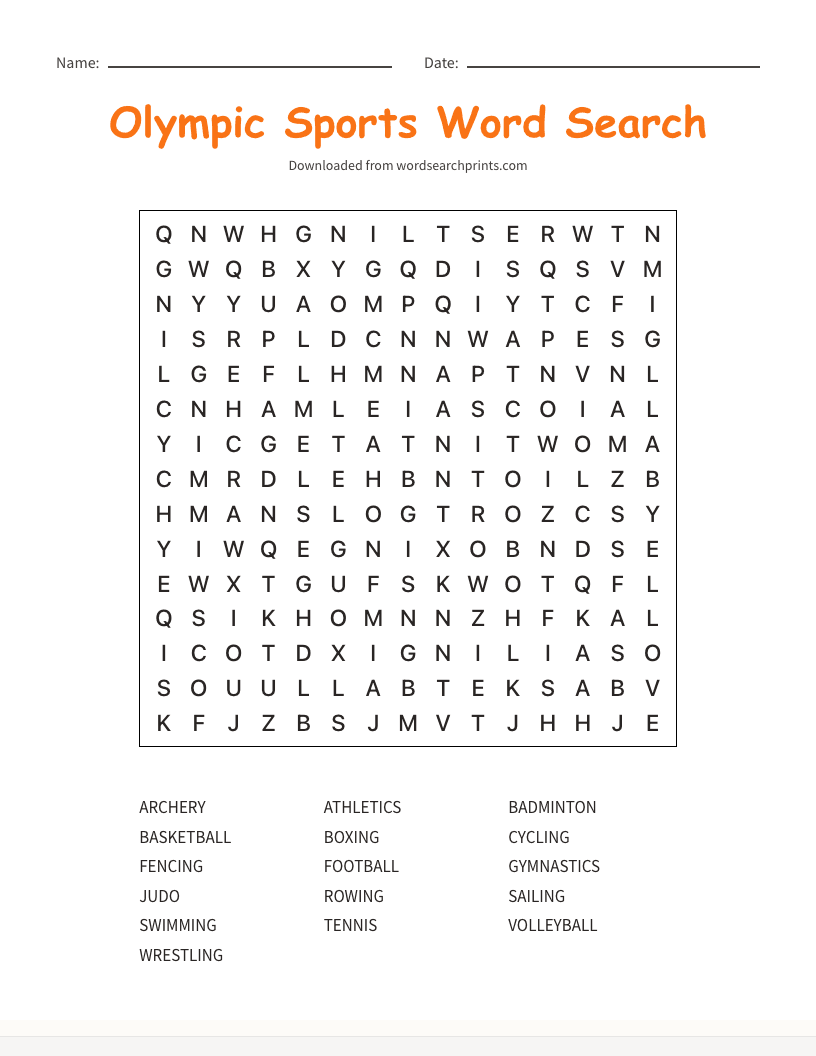 Olympic Sports Word Search