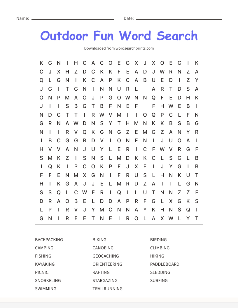 Outdoor Fun Word Search