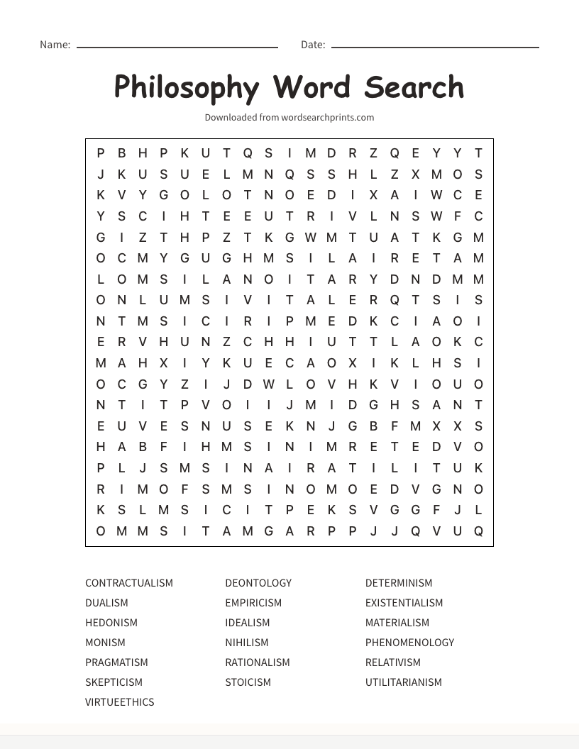 Philosophy Word Search