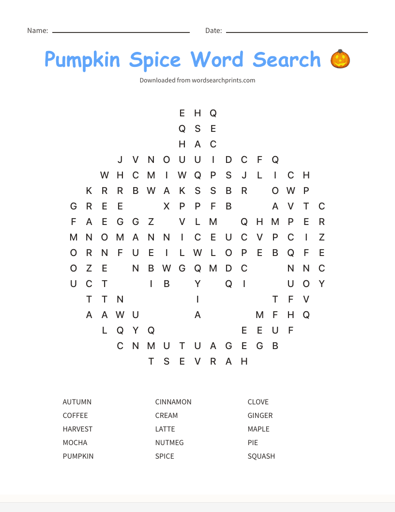 Pumpkin Spice Word Search