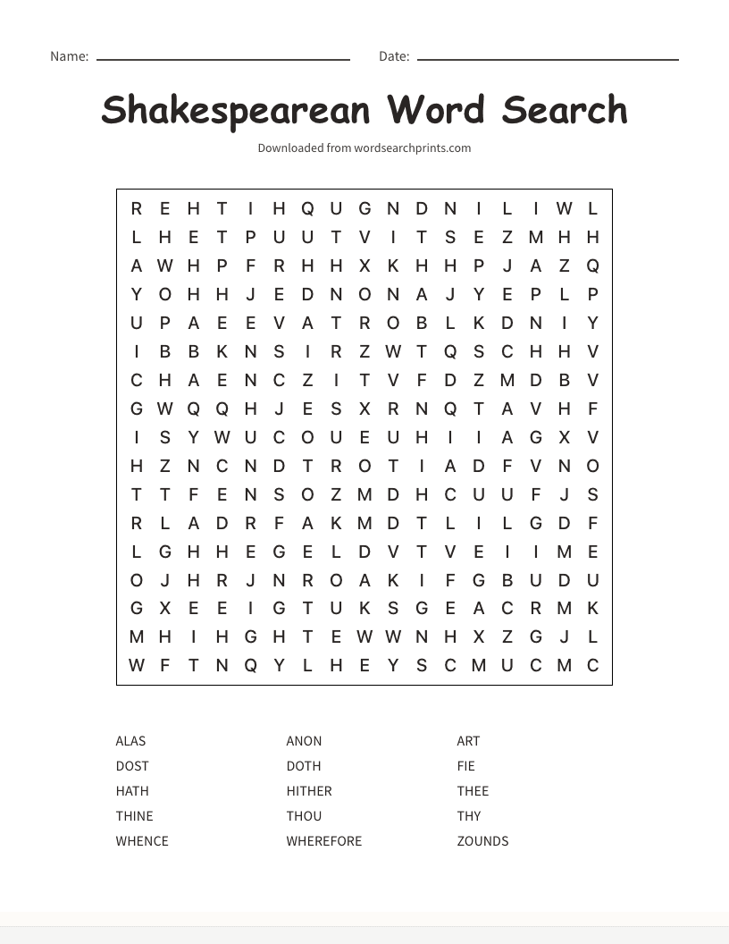 Shakespearean Word Search