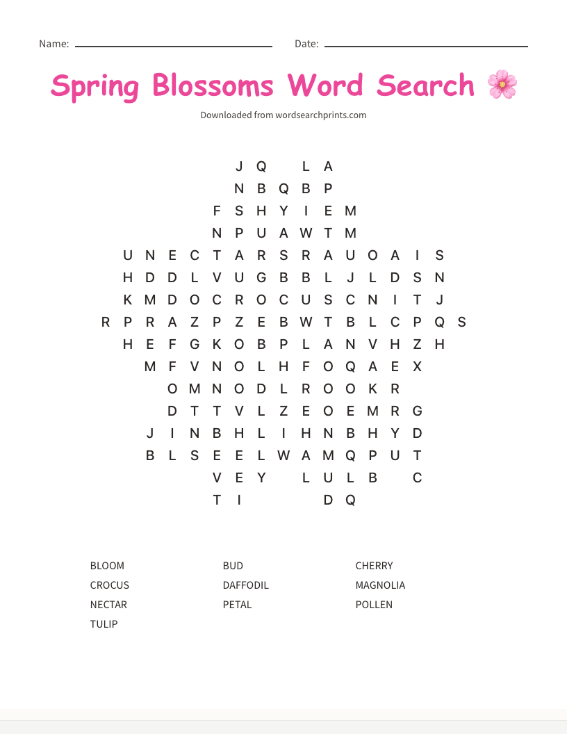 Spring Blossoms Word Search